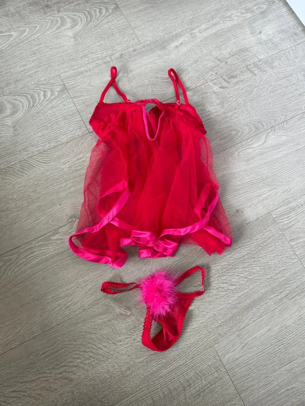 Victoria’s Secret Sexy Little Things Hot Pink Babydoll & Open Crotch Panty Set - Picture 7 of 13